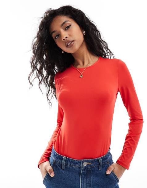 ONLY long sleeve fitted body in red - view 1