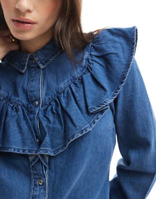 ONLY LONG SLEEVE FRILL DENIM SHIRT 