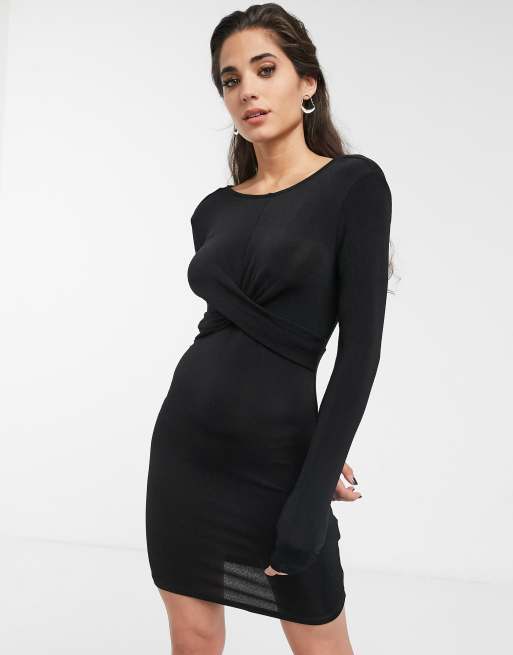 Only long sleeve glitter bodycon dress with knot front | ASOS