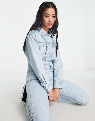 Only Long Sleeve Jumpsuit In Light Blue Denim