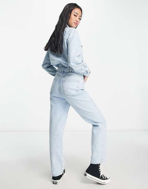 aankleden Passend haar Only long sleeve jumpsuit in light blue denim | ASOS