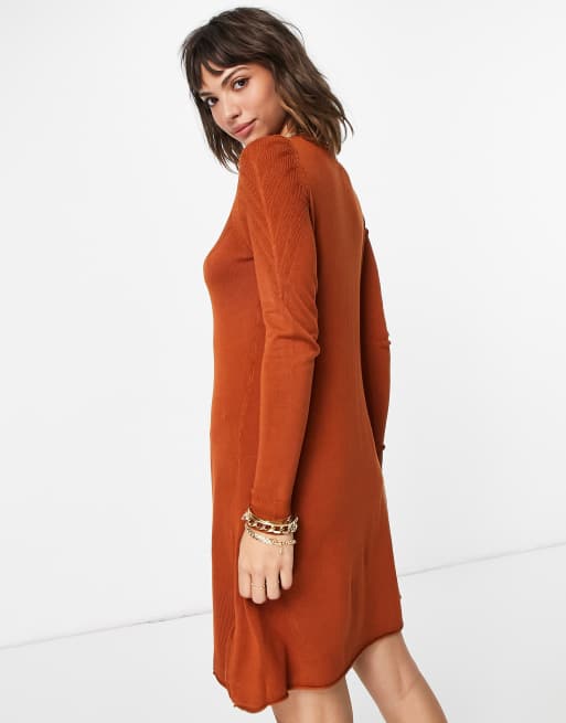 Long sleeve burnt orange hot sale dress