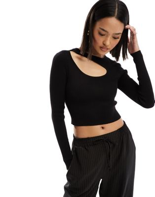 ONLY long sleeve knitted top with splice detail in black