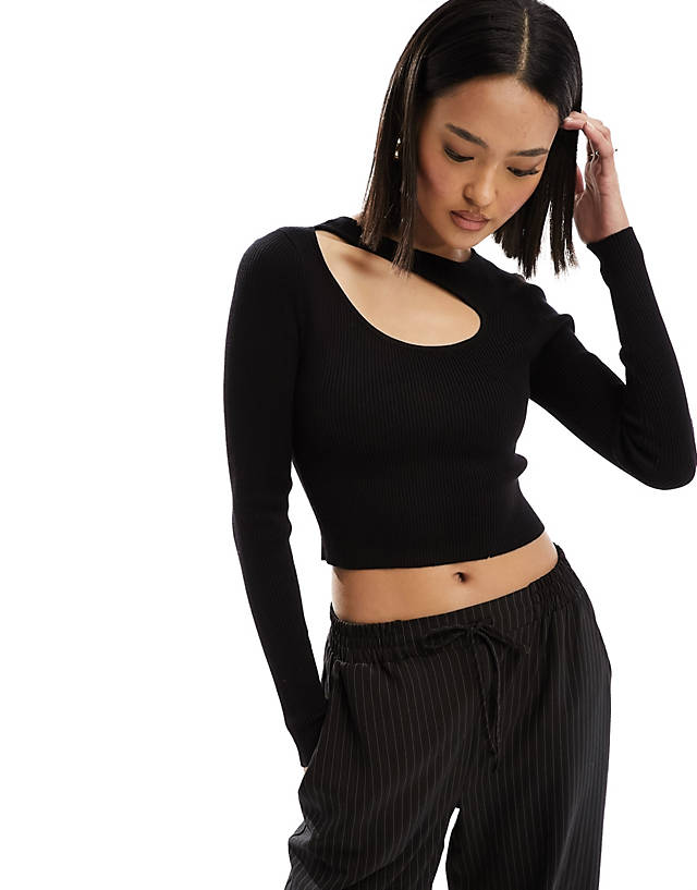 ONLY - long sleeve knitted top with splice detail in black