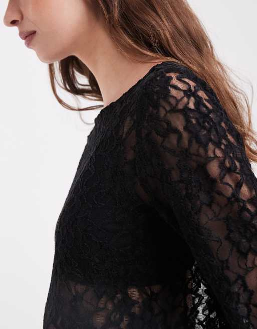 ONLY long sleeve lace top with velvet in black, 2 of 4