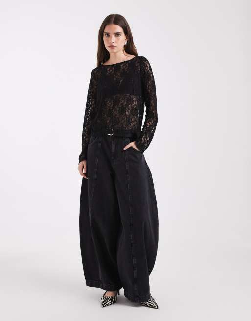 ONLY long sleeve lace top with velvet in black, 3 of 4