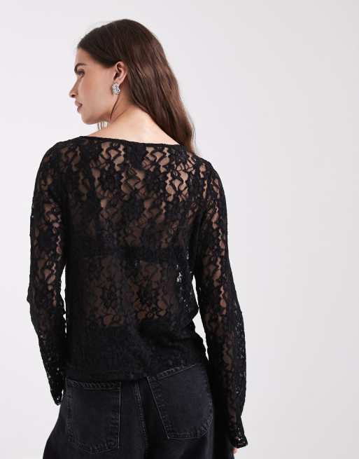 ONLY long sleeve lace top with velvet in black, 4 of 4