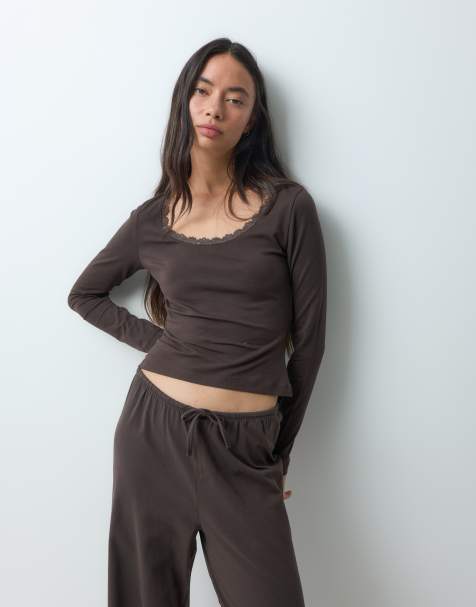 ONLY long sleeve lounge top co-ord in brown