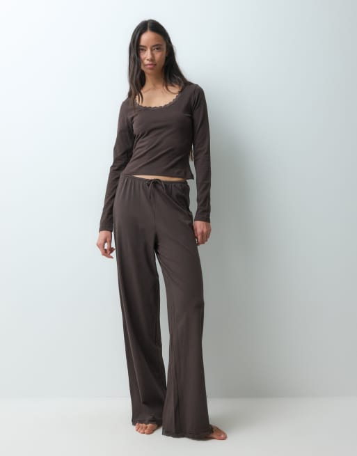 ONLY long sleeve lounge top co-ord in brown, 3 of 5
