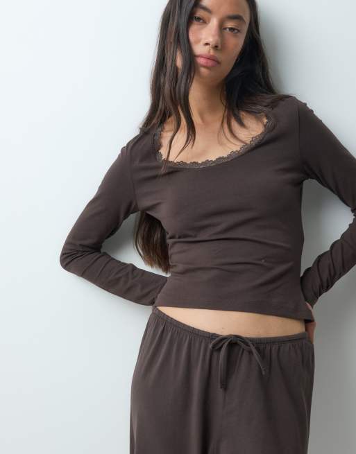 ONLY long sleeve lounge top co-ord in brown, 4 of 5