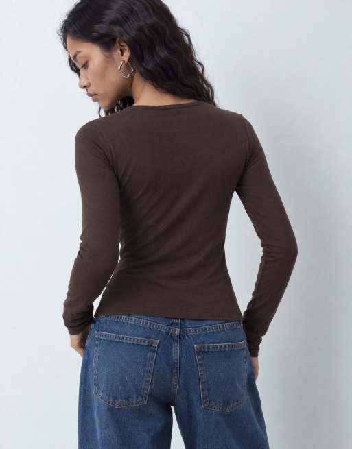 ONLY long sleeve lounge top co-ord in brown, 7 of 10