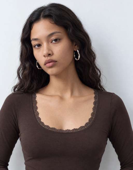 ONLY long sleeve lounge top co-ord in brown, 8 of 10