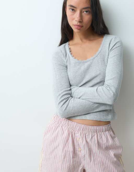 ONLY long sleeve lounge top co-ord in light grey, 4 of 5