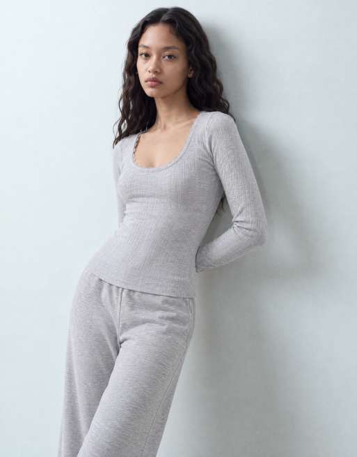 ONLY long sleeve lounge top co-ord in light grey, 8 of 10