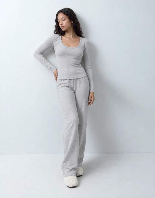 ONLY long sleeve lounge top co-ord in light grey, 9 of 10