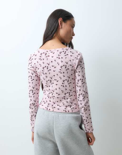 ONLY long sleeve lounge top co-ord in pink floral, 2 of 5