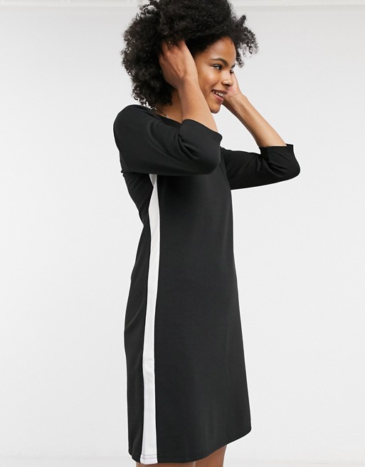 Only long sleeve jumper dress with white side stripe in black