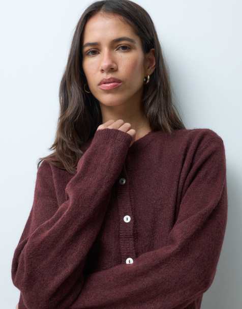 ONLY long sleeve o-neck knit cardigan in burgundy - view 1