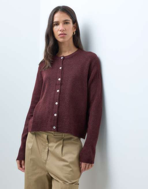 ONLY long sleeve o-neck knit cardigan in burgundy, 3 of 4