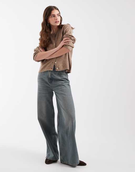 ONLY long sleeve o-neck knit cardigan in taupe, 2 of 4