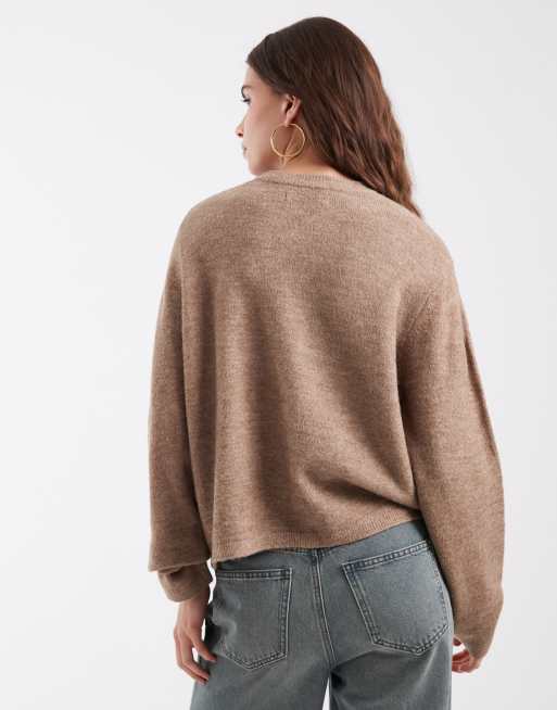 ONLY long sleeve o-neck knit cardigan in taupe, 4 of 4
