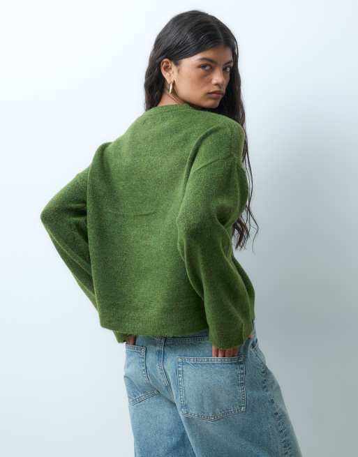 ONLY long sleeve o-neck pullover knit jumper in green, 2 of 4