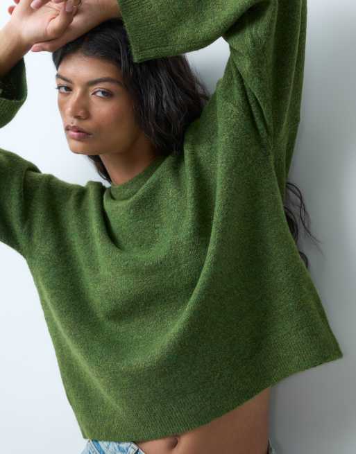 ONLY long sleeve o-neck pullover knit jumper in green, 3 of 4