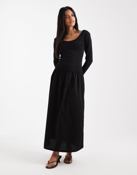 ONLY long sleeve scoop neck midaxi dress in black - view 1