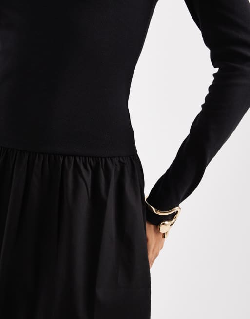 ONLY long sleeve scoop neck midaxi dress in black, 3 of 4