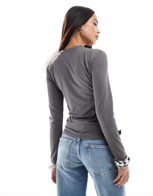 ONLY long sleeve seamless top in dark grey