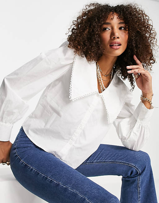 Tops Shirts & Blouses/Only long sleeve shirt with oversized collar in white 