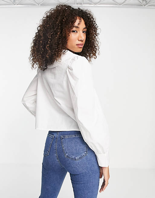 Tops Shirts & Blouses/Only long sleeve shirt with oversized collar in white 