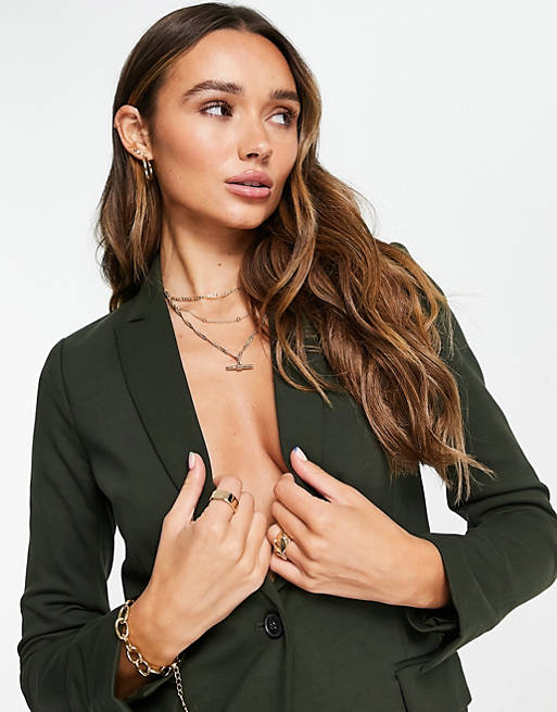 Only long sleeve single breasted fitted blazer in dark green