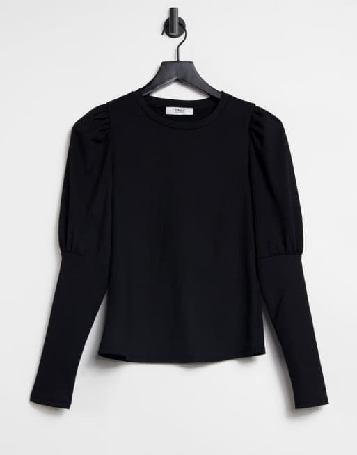 Only Long Sleeve T Shirt With Half Volume Sleeve In Black Asos