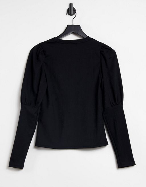 Only Long Sleeve T Shirt With Half Volume Sleeve In Black Asos