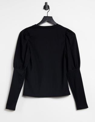 Only Long Sleeve T Shirt With Half Volume Sleeve In Black Asos