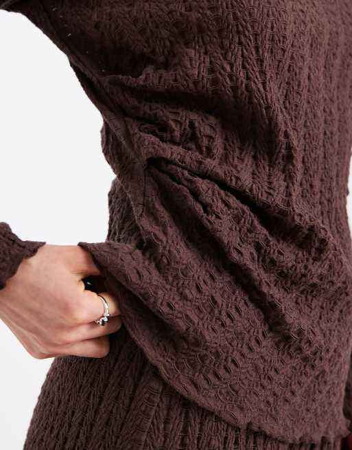 ONLY long sleeve top with ruched detail in chocolate - part of a set , 3 of 4