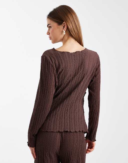 ONLY long sleeve top with ruched detail in chocolate - part of a set , 4 of 4