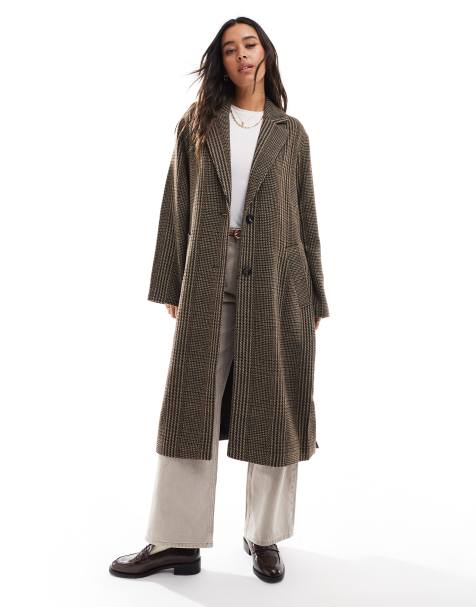 ONLY longline belt check coat in brown - view 1