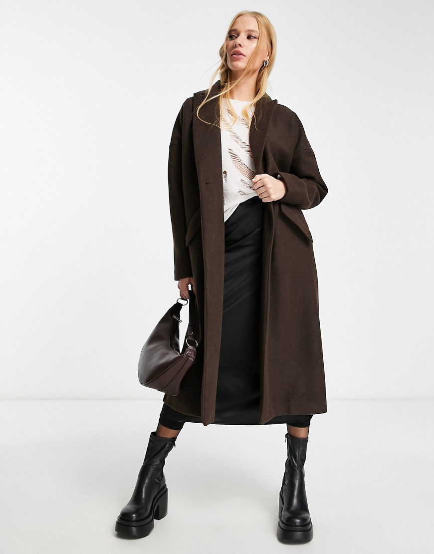 Only longline formal coat in chocolate-Brown