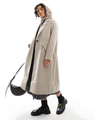 longline formal coat in taupe melange-Brown