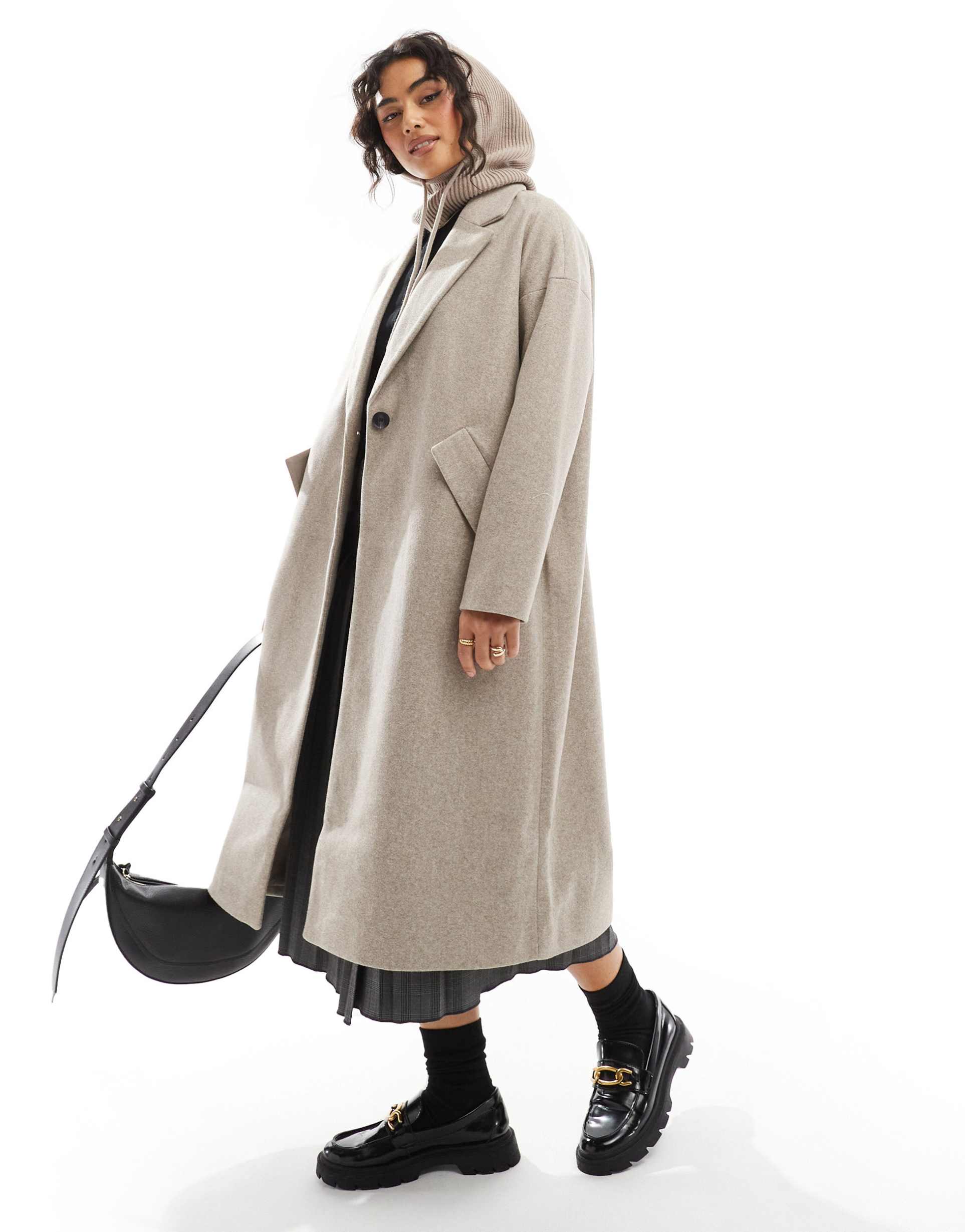 only longline formal coat in taupe melange