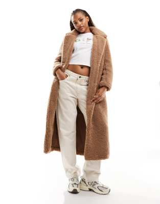 Only - Longline-Jacke aus braunem Teddyfell