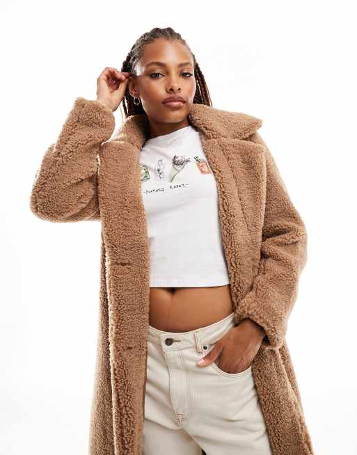 Only – Longline-Jacke aus braunem Teddyfell , 2 von 4