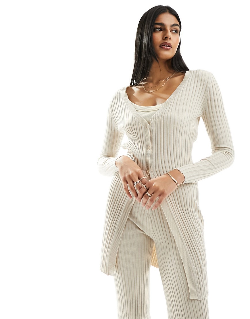 ONLY longline knitted cardigan co-ord in beige-Neutral
