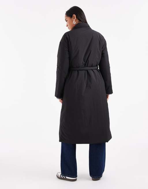 ONLY – Longline-Mantel in Schwarz mit Bindegürtel, 2 von 4
