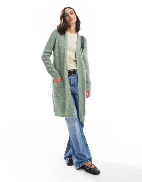 ONLY longline open cardigan in green - view 1