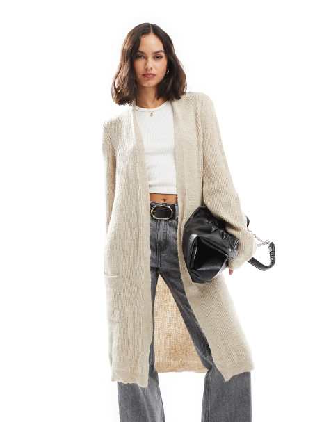 ONLY longline open cardigan in light beige - view 1