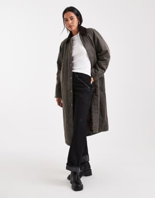 Only Longline Padded Barn Jacket In Gray