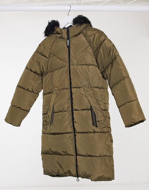 Only longline padded coat in khaki